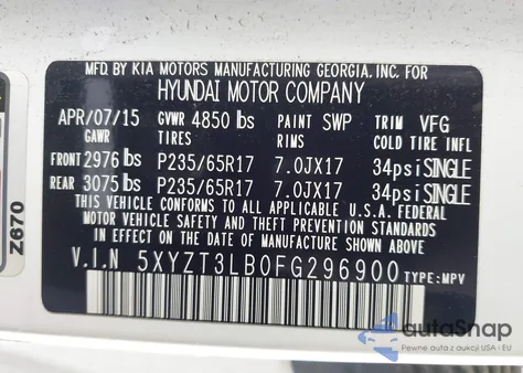 2015 Hyundai Santa Fe Sport 2.4L from USA, damaged, VIN 5XYZT3LB0FG296900